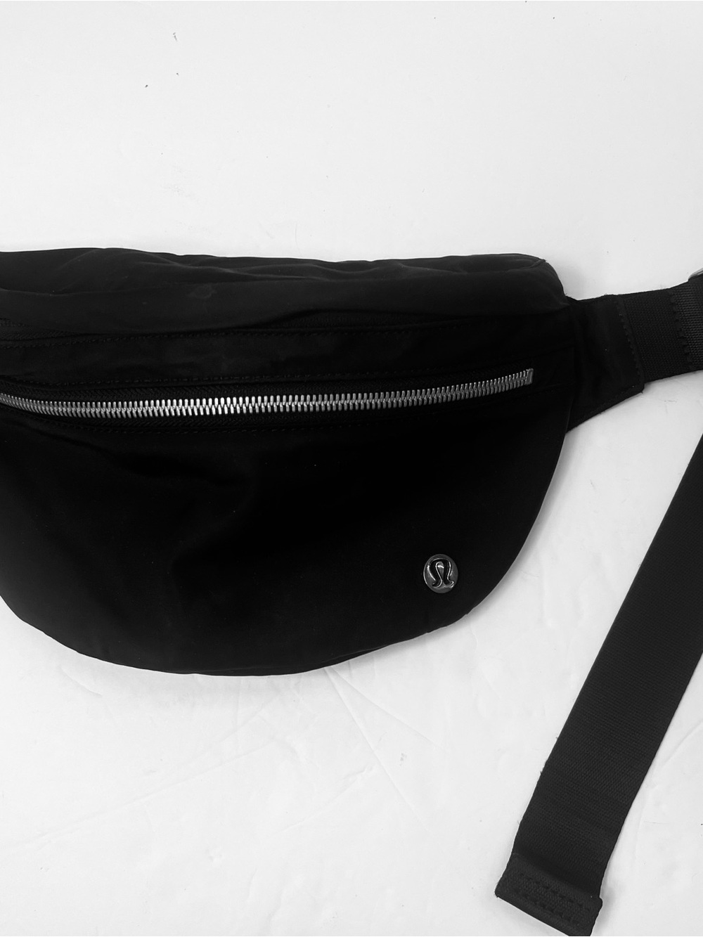 lululemon athletica Black Belt Bag with Silver Zip Hardware